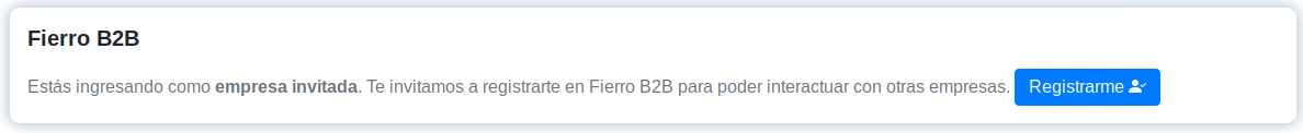 Pantalla de registro en Fierro B2B