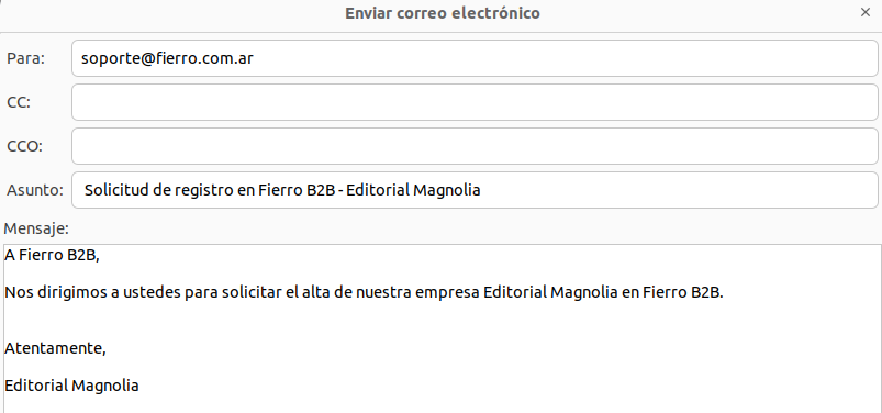 Email de solicitud de registro en Fierro B2B